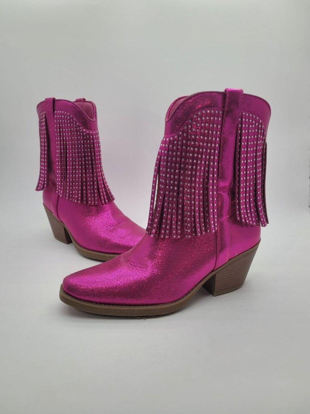 Pristine Sugar Monika Tassell Rhinestone Boots Shimmer Hot Pink Size 7.5 Fuchsia
